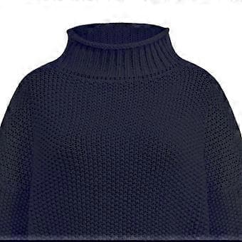Dame Turtleneck Batwing Erme Oversized Genser S Hvit(S Mørk blå)