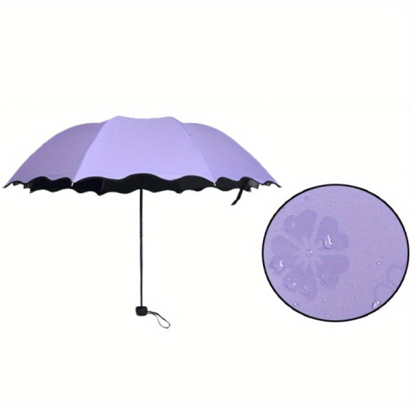Rain Or Shine Paraply med dubbla användningsområden  vattenblomningsblommande hopfällbart manuellt paraply Lila
