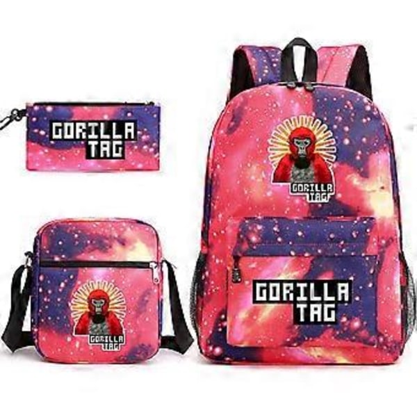 Gorilla Tag apina koulukassit - reppu, olkalaukku ja kynäkotelo - kolmiosainen setti _02