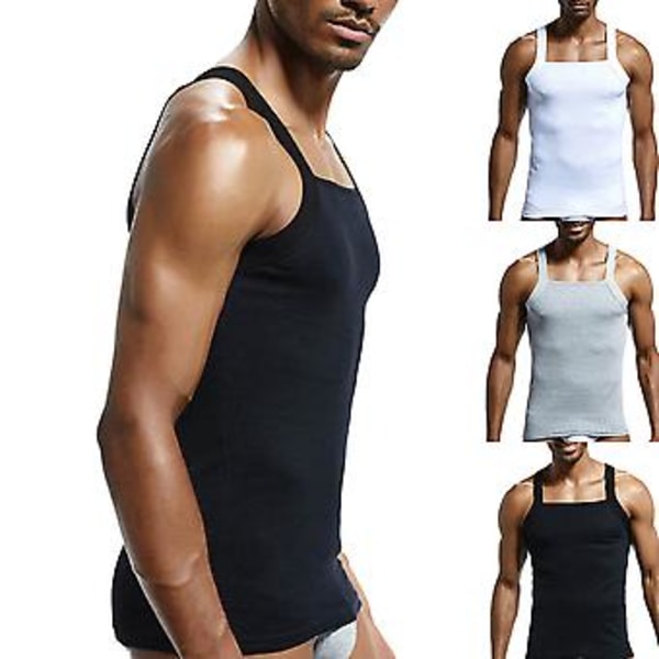 Fianao Casual Herrar Solid Färg Ärmlös Slim Väst Andningsbar Fitness Bomulls Tank Top (XL Svart)