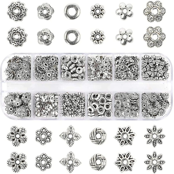 360pcs Silver Spacer Beads Caps 12 Styles Jewelry Accessories For Jewelry Making