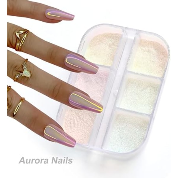 Nagelpulver Pärleffekt Krom Nagelpulver 6 Färger Nagel Glitte