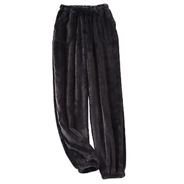 Mænds Pyjamasbukser Straight Straight Ankel-båndet Ensfarvet Fleece Tyk Koldbeskyttende Snøre Lommer Mænds Bukser Hjemmetøj (XL Mørkegrå)