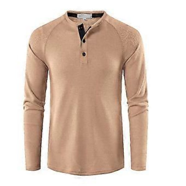 Herre Vaffel Henley Skjorter Rund Hals Lange Ærmer T-shirt Ensfarvet Afslappet Tøj Efterår Vinter Behagelig Skjorte (L armygrøn)
