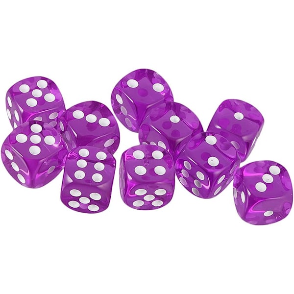 10 st 16mm D6 Polyhedriska Akryl Tärningar (Lila) för DND Tärningar RPG MTG