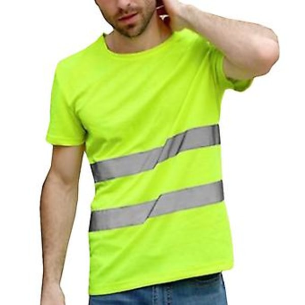 Høj synlighed sikkerhedsrefleks stribet kortærmet T-shirt arbejdstøj arbejds-toppe til mænd kvinder (L gul)