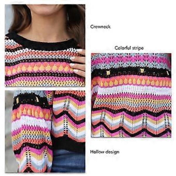 Badedrakt Cover Up Topp Fargerik Stripe Design Rundhals Hult Kvinner Bikini Cover Ups for Beach Party (XL Svart)