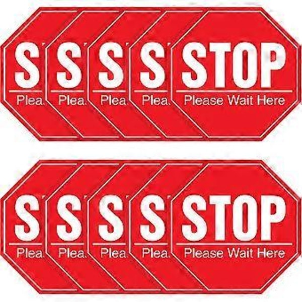 10 stk. Stopp Vennligst Vent Her Skilt Offentlig Sikkerhet Avstands Påminnelse Gulvdekaler