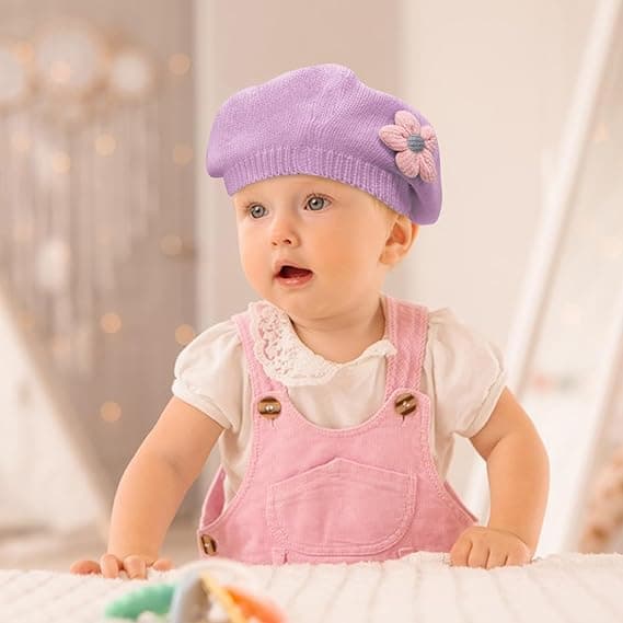 Babyhatt höst och vinter flicka söt blomma basker barn ullmössa