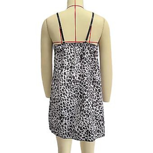 Leopard-kuvioinen pitsi-sexy yömekko satiininen V-kaula-aukko hihaton yöasu naisille yöpaita 3XL (XL valkoinen)