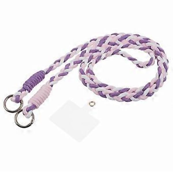 A5 Stil 60cm Telefon Crossbody Lanyard Vävd Polyester Axelrem Telefonberlocker med Patch(Lila Rosa)