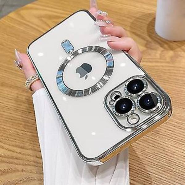 Magnetiskt Skal för iPhone 15 Pro Max [kompatibelt med MagSafe] Kameras Objektivskydd Plätering Lyxigt Omslag för Kvinnor Män Transparent Mjuk TPU Stötsäker