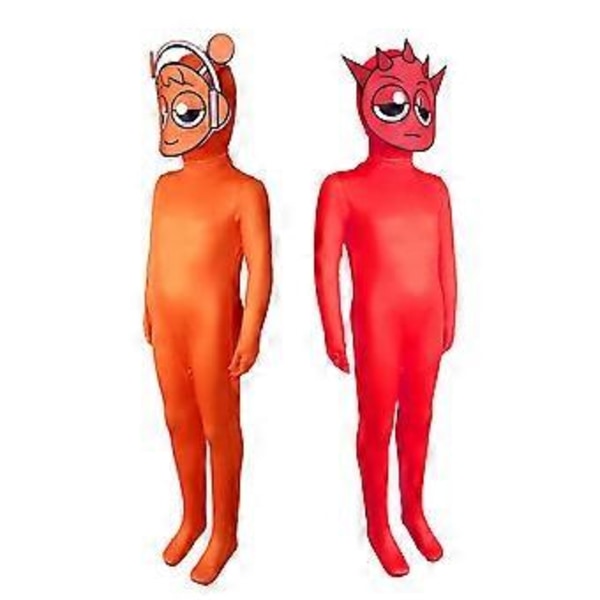 Sprunki Cosplay Kostym Jumpsuit Party Maskerad Bodysuit (160 Orange)