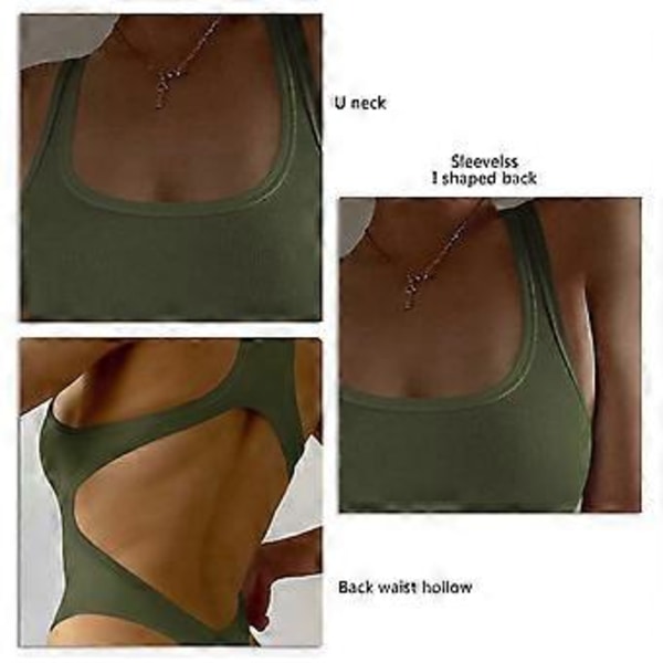 Hihaton U-kaula-body, avoselkä, naisten tyylikäs yksivärinen slim fit -rib-neulebody juhliin (S OD Green)