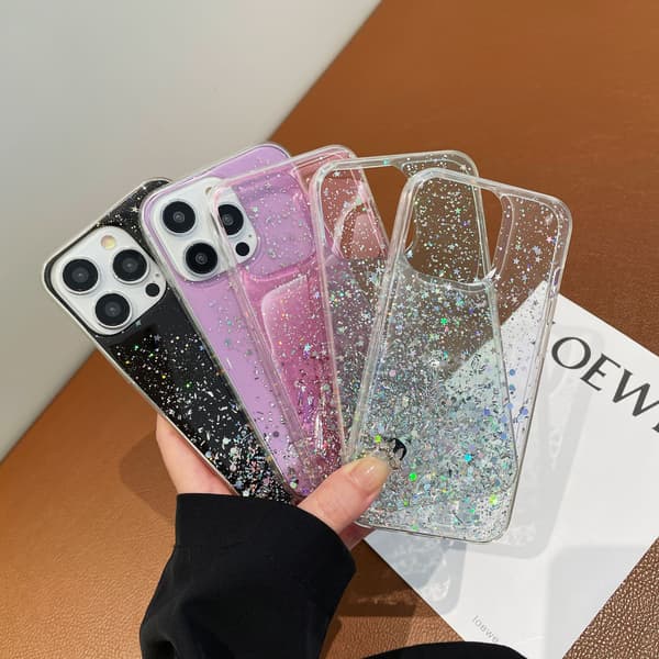 Passer til iPhone 14 Pro: Stødresistent fulddækkende telefoncover med glimmer - grøn
