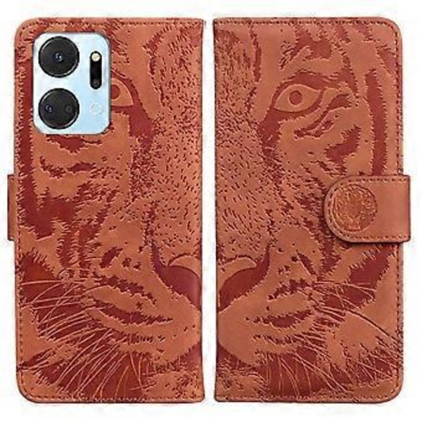 For Honor X7a 5G Stand Wallet Cover Tiger Mønster Præget PU Læder Flip Telefon Cover (Style E)