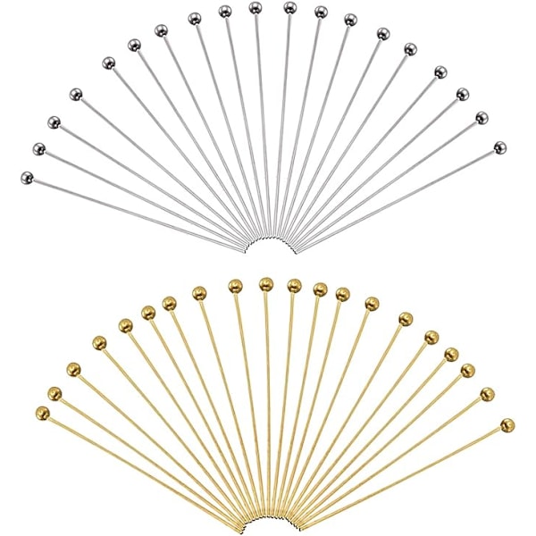 400 st Nålhuvudspikar Runda Huvudspikar Mässing Ögonpinne Silver Guld 0
