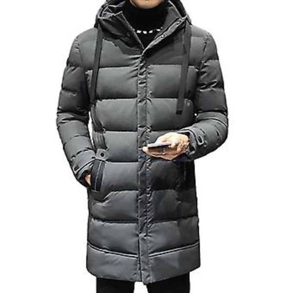 Herrarnas Vinter Parka Dunjacka Huva Ultimate Värme Vindskydd Hög Krage Mellanlång Utomhus Snöjacka (M Grå)