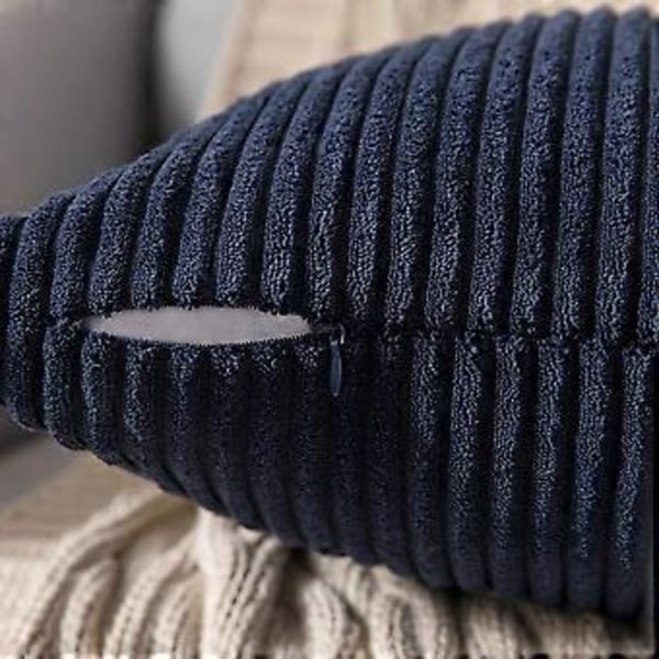 Pakke med 2 Corduroy Myke Solide Dekorative Firkantede Putesett Putesaker Putesett for Sofa Stue Soverom Bil 22 x 22 Tommer Mørk Blå