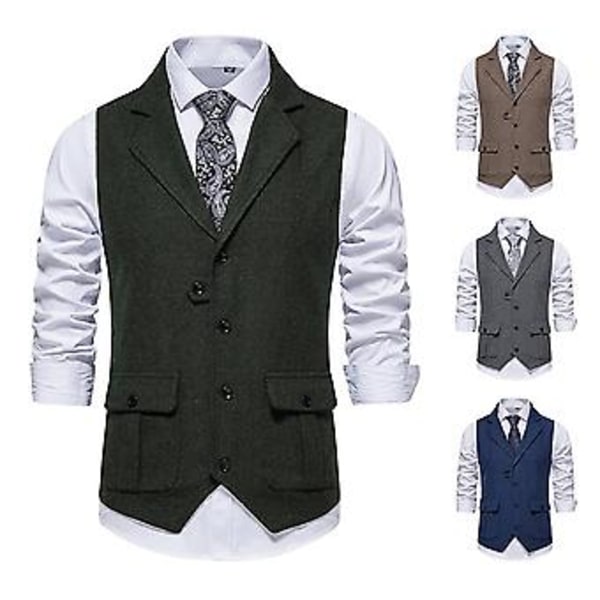 Väst för herr, enfärgad, slim fit, nedåtvänd krage, vår/höst, enkelknäppt, fickor, för vandring (S marinblå)