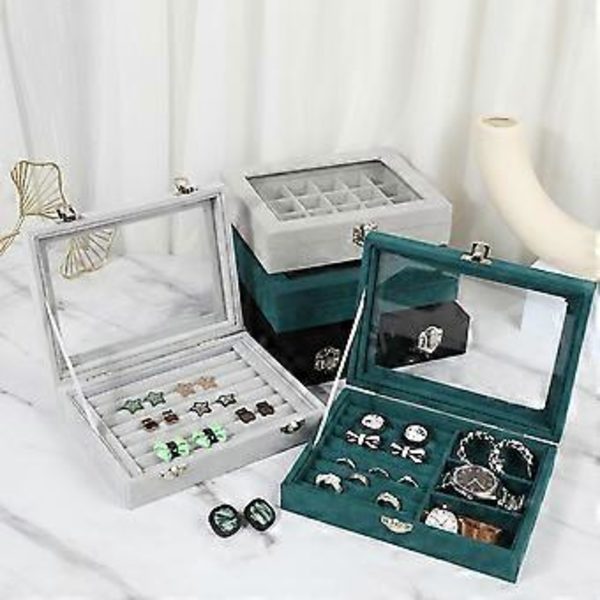 Ny Fløjls Smykkeæske Mode Bærbar Smykke Organizer Opbevaring Stud Øreringe Halskæde Ring Smykke Opbevaring Holder Case (B02 9 gitter)