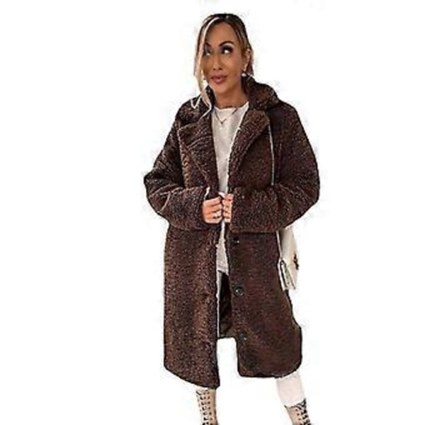Fleecejacka för kvinnor, vår- och vintermode, luddig jacka, konstpäls, fluffig kofta, ytterrock (XL BRUN)