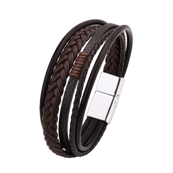 Blanc + noir, armband i läder för män med magnetiskt spänne i rostfritt stål