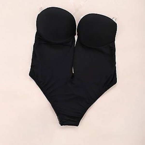 Kvinnors Sömlösa Underkläder Bodysuit Sexig Lingerie Osynlig BH Slank Kropp BH (S Svart)