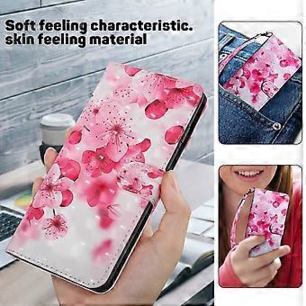 Til Xiaomi Redmi Note 13 4G Læder Etui 3D Mønster Print Telefonpung Cover (Rød Blomst)