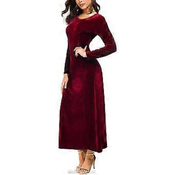 Elegant långärmad, rynkad, stretchig långklänning i sammet för dam (stil 858)