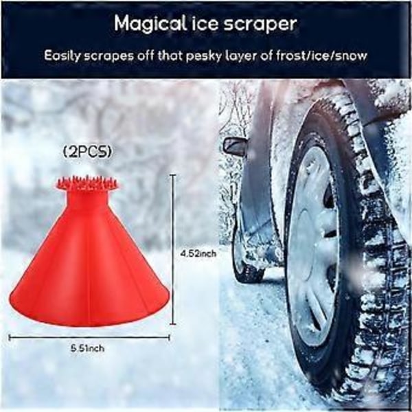 2 kpl Auton Magic Ice Scraper, Kartiomainen Auton Tuulilasin Jääraapaaja Suppilolla, Pakkasen ja Lumen Poisto, GM Talven Lumenpoistovarusteet (Punainen)