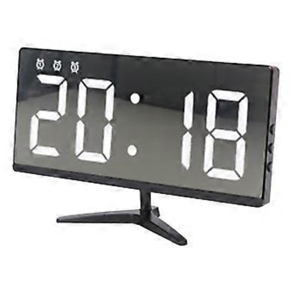 6,7-tums LED-display Spegelklocka, 3 separata alarm, Ljuskänslig sensor för automatisk dimning, Elegant design, Komplett med datum, temperatur och USB