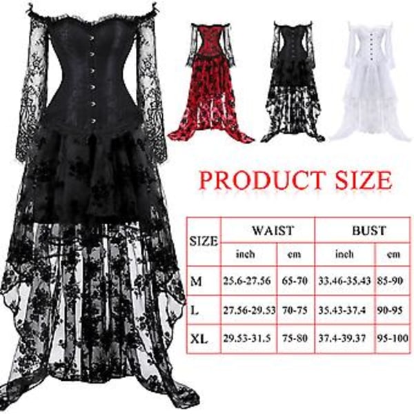 Steampunk Korsettklänning Renässans Korsettklänning Dam Gothic Rolig Klänning (XL Röd)