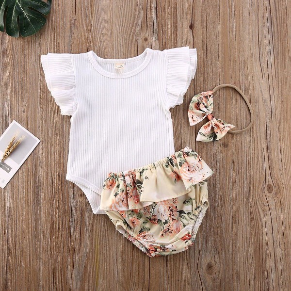 Baby Summer Clothing Infant Newborn Baby Ruffled / Ribbed / Bodysuit, Floral 12M / F