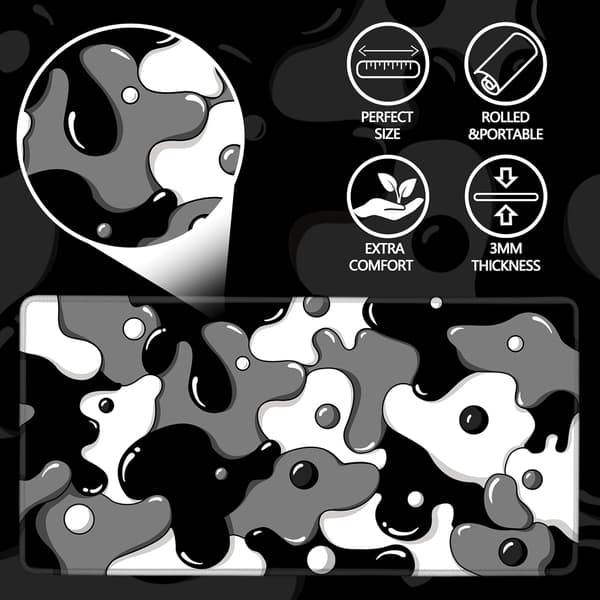 (80 x 40 cm) Gamingmusematte for skrivebord, stor søt svart hvit musematte bærbar PC, japansk grå anime musematte, lang XXL