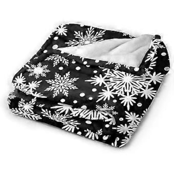 Vinter Snöflinga Svart Täcke Super Mjukt Varm Fyra Säsonger Juldekoration Ullfilt För Säng Stol Bil Soffa Sovrum 203.2 cm X 152.4 cm