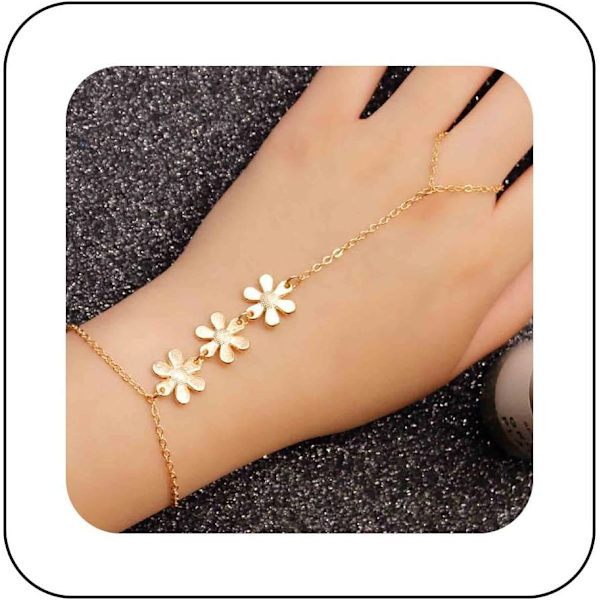 Finger Ring Armbånd Guld Blomst Hånd Sele Kæde Armbånd Vintage Blomst Slave Kæde Hånd Armbånd Justerbar Slave C