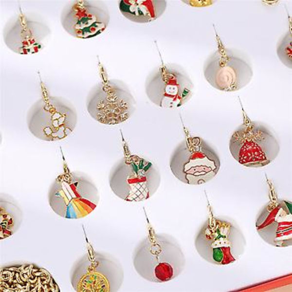 2024 Julekalender med 24 Dages Nedtælling - Julebørn Xmas Overraskelse Blind Box Gave - Piger DIY Armbånd Halskæde Charm Vedhæng Smykkefremstillingssæt ( )