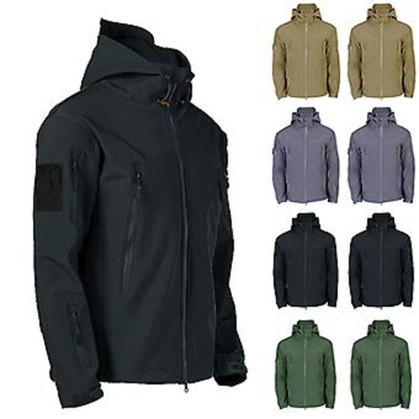 Vandtæt Vinter Mænd Udendørs Jakke Taktisk Frakke Blød Skal Militærjakker (2XL Sort)