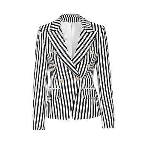 Stribet Print Suitjakke med Dobbelt Bryst og Hakket Rever - Slim Fit Blazer (L sort)