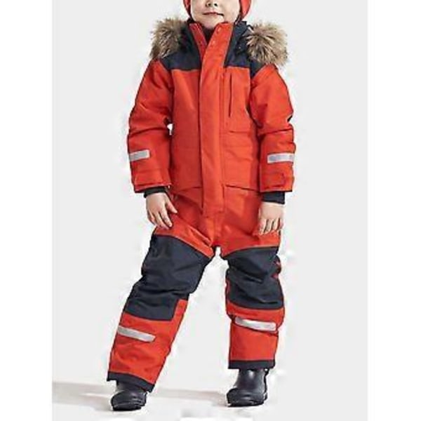 Vindtett og vanntett, tykk, selvlysende ski dress i ett stykke for barn, for gutter og jenter, bomullsklær for enkelt- og dobbeltbrett (150 oransje)