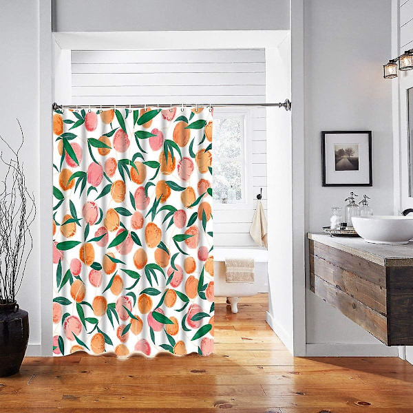 Peach Shower Curtains Allover Fruits Shower Curtain Cute Bright