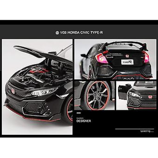 1/32 Honda Civic Type-r -valmismalliauto, metalliauto, ääni ja valo, leluautot lapsille, alumiiniseosauto (väri: 3)