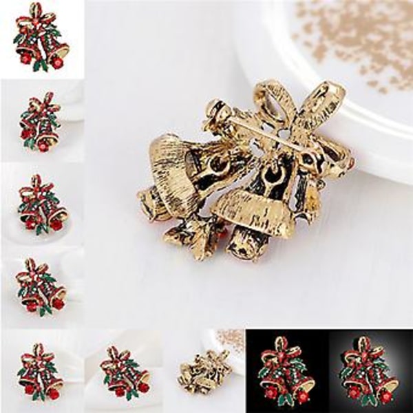 1 st Fashion Jul Rhinestone Söt Jul Klocka Brosch Nål Julgåva Fest