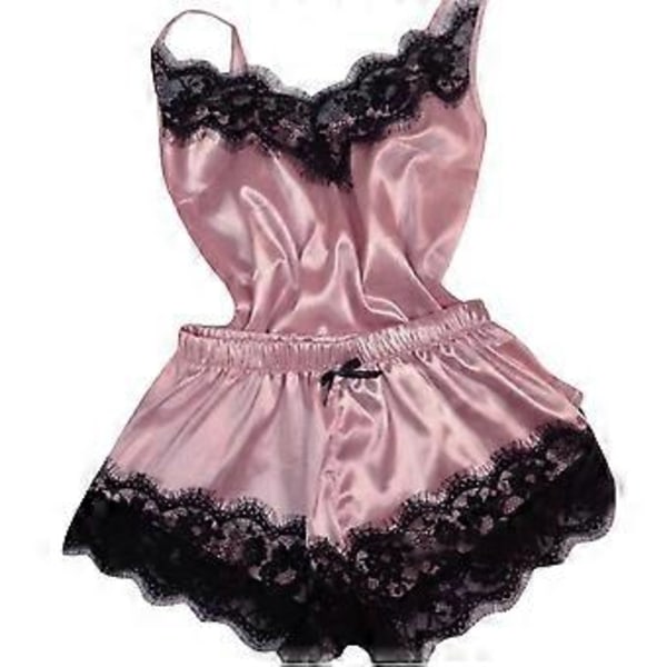 Lady Charming Satin Silk Lace Bodysuit Sexig Teddy Lingerie Nattkläder Sovkläder Underkläder (XL Blekt Rosa-Grå)