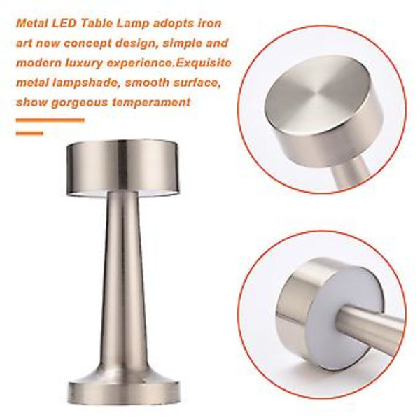 LED Bordlampe med Berøringsfølsom Sensor, Bærbar, 3 Lysstyrkenivåer, Oppladbar, Moderne Metalldesign