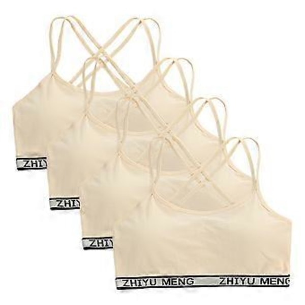 Jente-stretchy bomulls-bralett 4 stk. Studentvest BH Full Cup Pustende BH med polstring Trenings-sports-BH (hudfarge)
