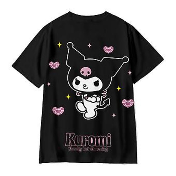 Kuromi Kawaii -tyylisen anime-paita naisille ja teineille, lyhythihainen, pyöreäkauluksinen, Harajuku-muoti T-paita (L)