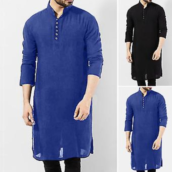 Herrskjorta Långärmad Knappslå Man Långa Robar Casual Män Traditionell Skjorta Utomhusförsörjning (3XL Svart)