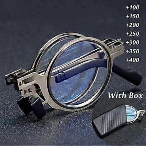 Portable Sammenleggbare Lesebriller Menn Metall Runde Firkantede Anti Blått Lys Briller Presbyopi Brilleinnfatning Diopter +1.0 til +4.0(+150 sølv rund)